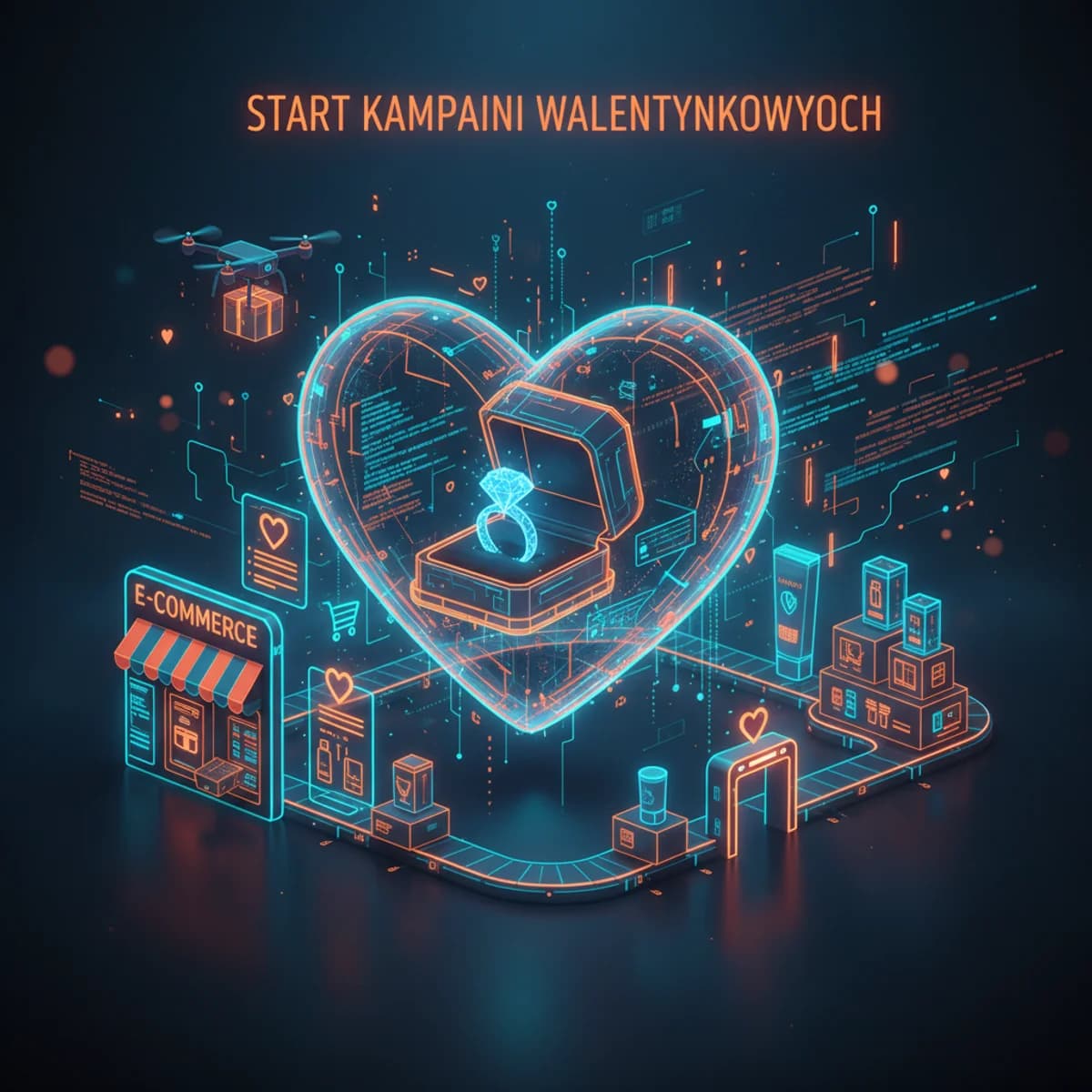 Start kampanii Walentynkowych 1 Lutego 2026 — E-commerce ilustracja marketingowa Start kampanii Walentynkowych 1 Lutego 2026 — E-commerce ilustracja marketingowa