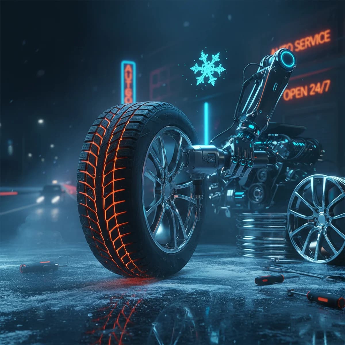 Początek sezonu na wymianę opon na zimowe 15 Października 2026 — Motoryzacyjny ilustracja marketingowa Początek sezonu na wymianę opon na zimowe 15 Października 2026 — Motoryzacyjny ilustracja marketingowa