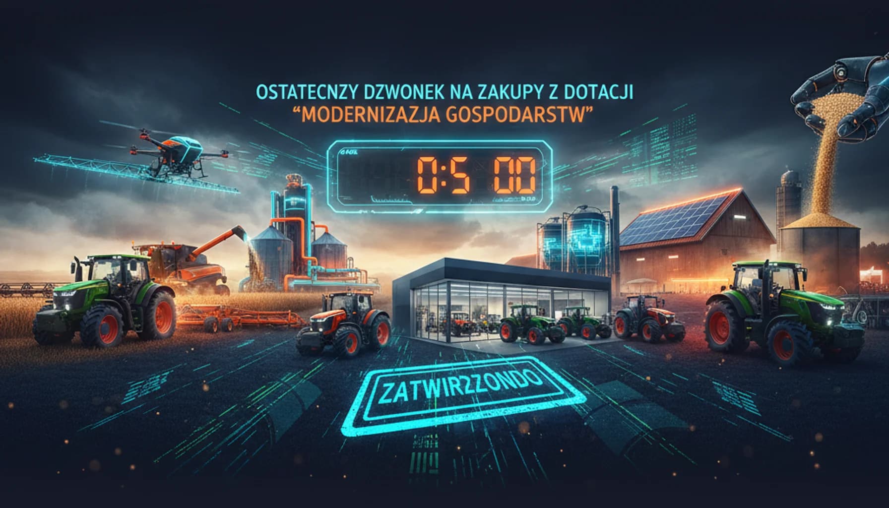 Ostateczny dzwonek na zakupy z dotacji "Modernizacja Gospodarstw" 1 Grudnia 2026 — Rolniczy kalendarz marketingowy, kampania branżowa (hero) Ostateczny dzwonek na zakupy z dotacji "Modernizacja Gospodarstw" 1 Grudnia 2026 — Rolniczy kalendarz marketingowy, kampania branżowa (hero)